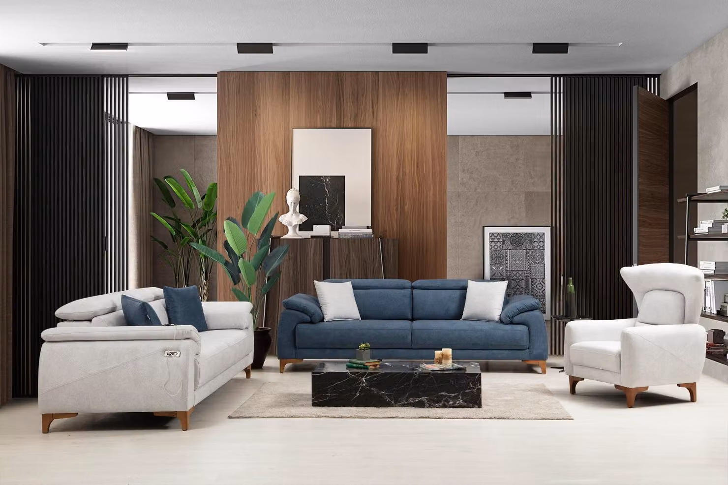 Wohnzimmer Set Modern Luxus Sofagarnitur 3 tlg Polster Möbel Textil
