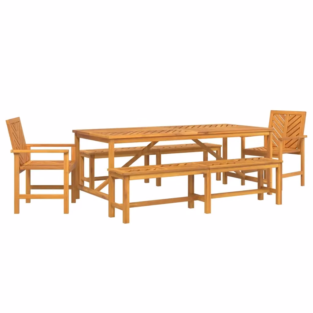 Set da pranzo per giardino e terrazzo vidaXL in legno di acacia marrone con tavolo rettangolare e 4 sedie – 2
