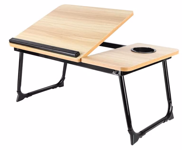 Tavolino pieghevole per laptop - Tavolino da letto e da divano - 56x33x25 cm - In legno - Con portabicchieri - Per la colazione, il lavoro e la lettura