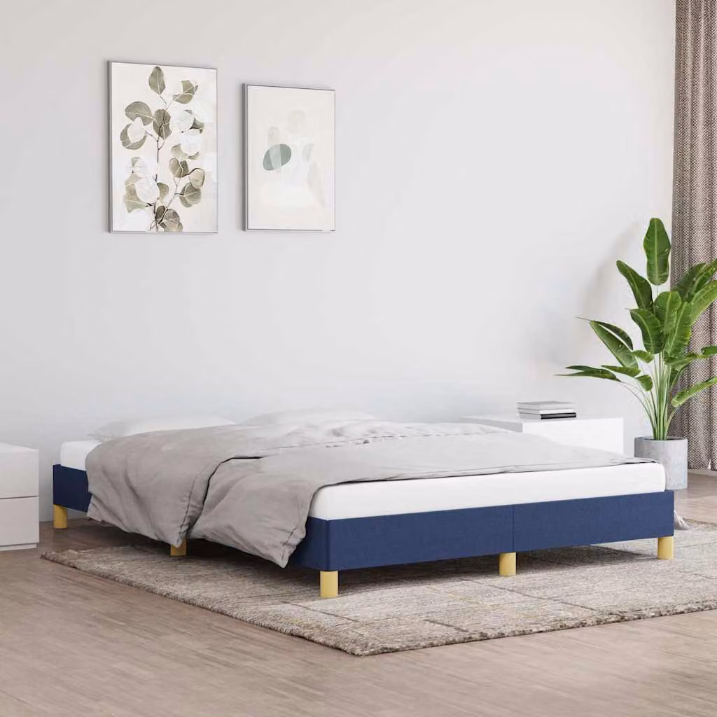 vidaXL Giroletto imbottito in tessuto blu con doghe in legno L/P: 140 x 190 cm