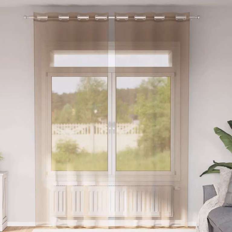 Set di 2 tende in voile semi-trasparenti vidaXL con occhielli, colore marrone, L: 300 cm x H: 140 cm