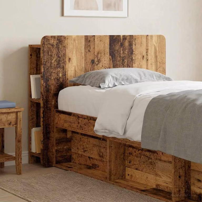 Testata del letto moderna vidaXL in legno ingegnerizzato e MDF marrone con ripiano integrato e scomparti laterali