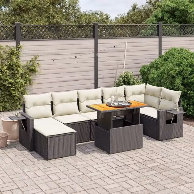 Set Divani da Giardino con Cuscini 8 pz Nero in Polyrattan 3275709