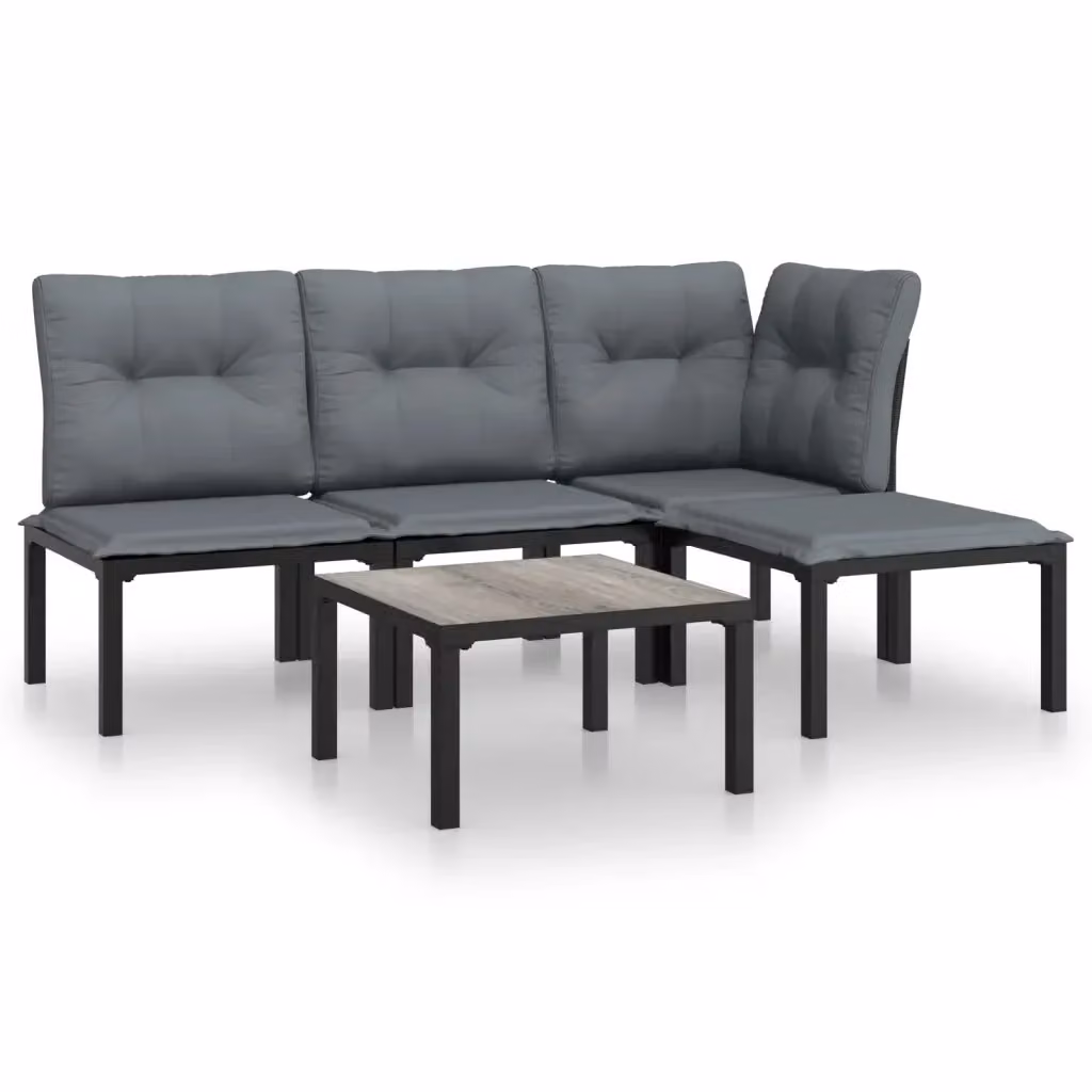 Set Salotto da Giardino Moderno vidaXL a Forma a L in Polyrattan Nero e Grigio con Cuscini e Tavolino da Caffè – 2