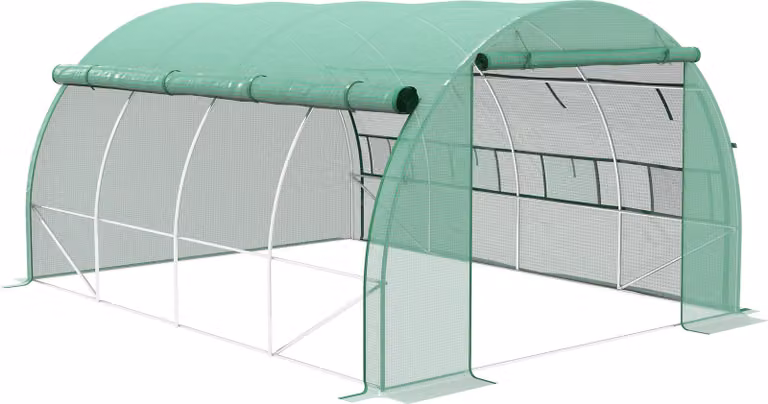 Serra in plastica Fortuna Lai Polytunnel 3,97x3x2m, accessibile con protezione UV, coperture avvolgibili in acciaio, verde per giardino e piante