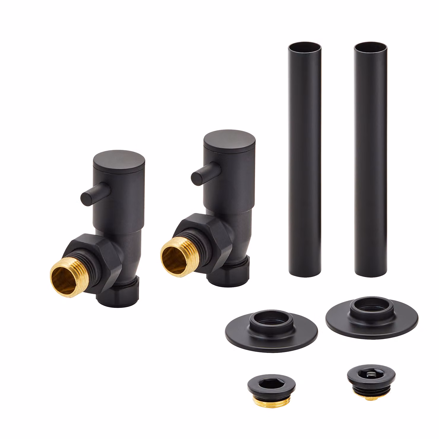 Set Minimalista di Valvole a Squadra e Copri Tubi per Radiatore - Nero