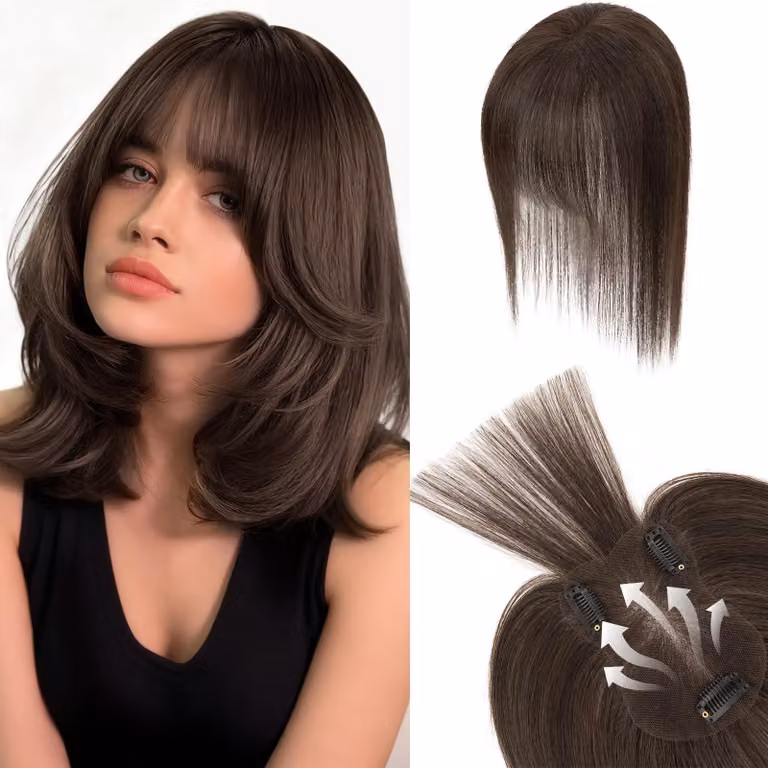 Solidchoice - Parrucca a clip con frangia per una copertura naturale