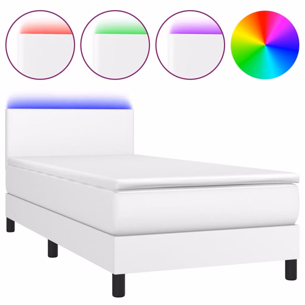 Giroletto Molle con Materasso e LED Bianco 90x200 cm Pelle finta