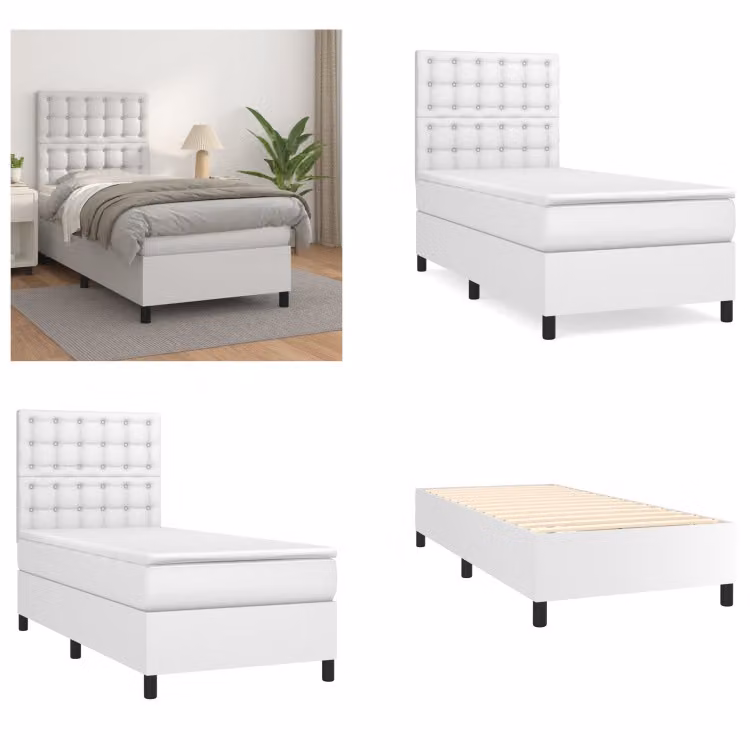vidaXL Letto a molle con materasso bianco 80x200 cm in Pelle finta - Letto a molle - Boxspringbetten - Bett - Schlafzimmermöbel