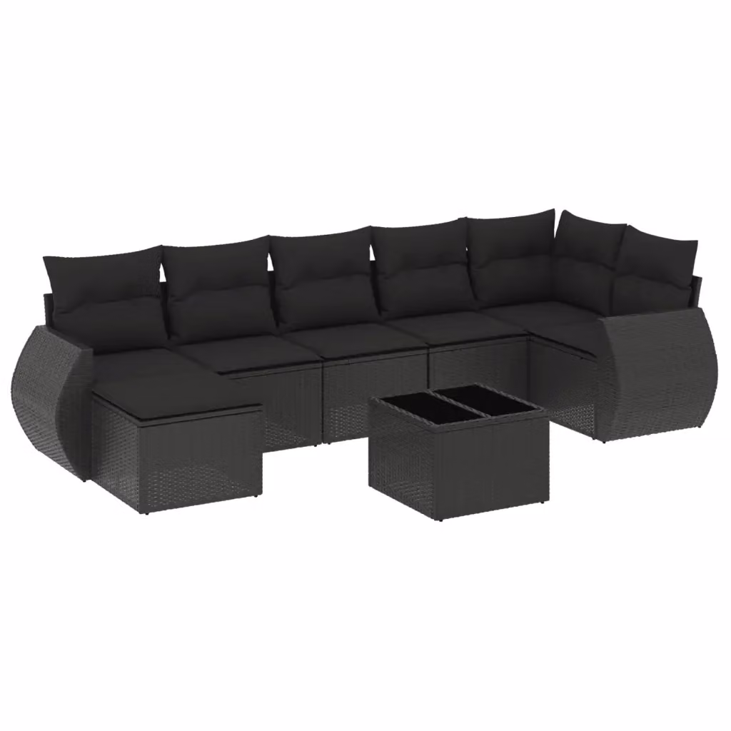 vidaXL Set Divani da Giardino 8 pz in Polyrattan Nero con Cuscini e Tavolino – 2