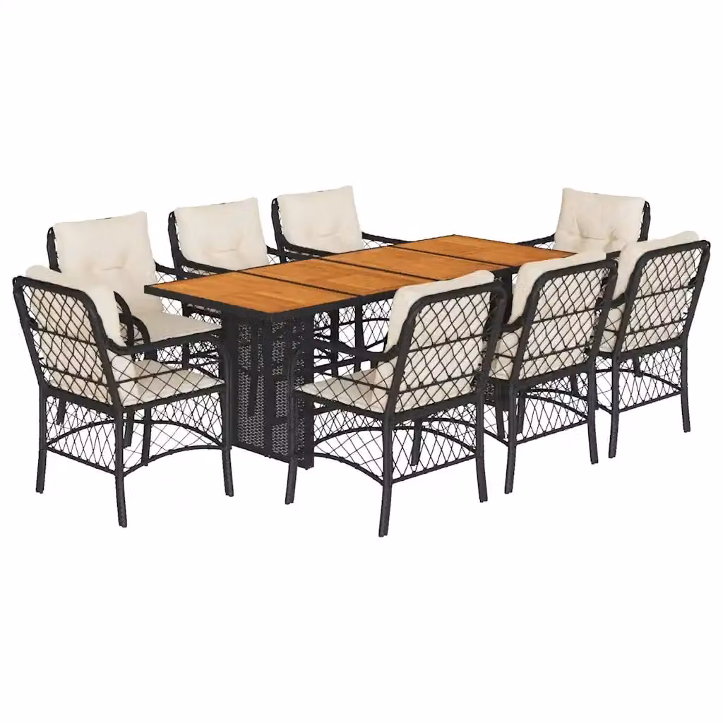 Set da pranzo da giardino moderno vidaXL in polyrattan e legno di acacia composto da 9 pezzi con cuscini – 2