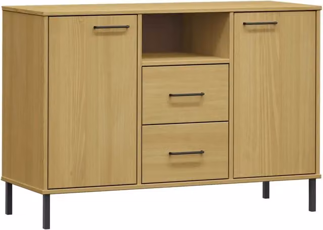 Credenza | Madia | Buffet da pranzo | Armadio da pranzo Gambe Metallo Marrone 113x40x77 cm Legno Massello OSLO