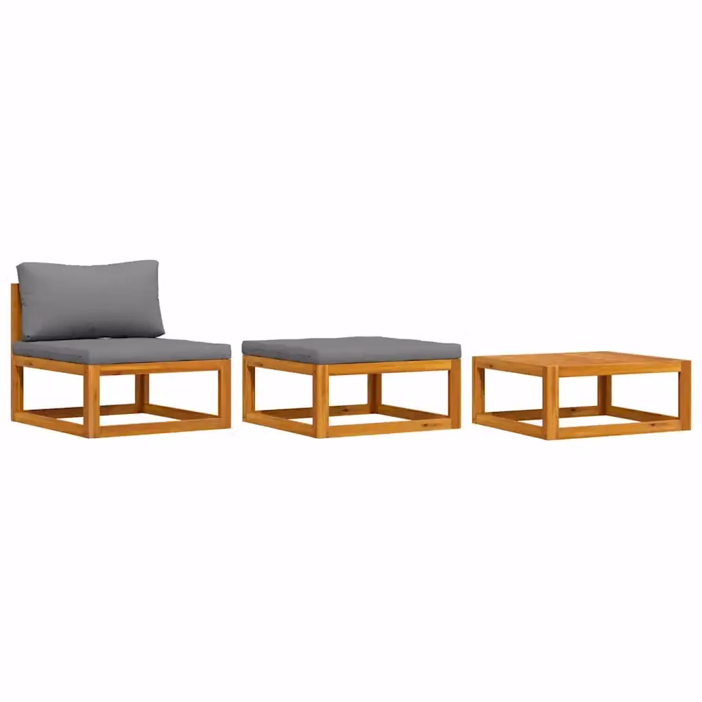 Set da Giardino MercatoXL in Legno di Acacia con Divano a 3 Posti, Tavolino e Pouf con Cuscini Grigi – 2