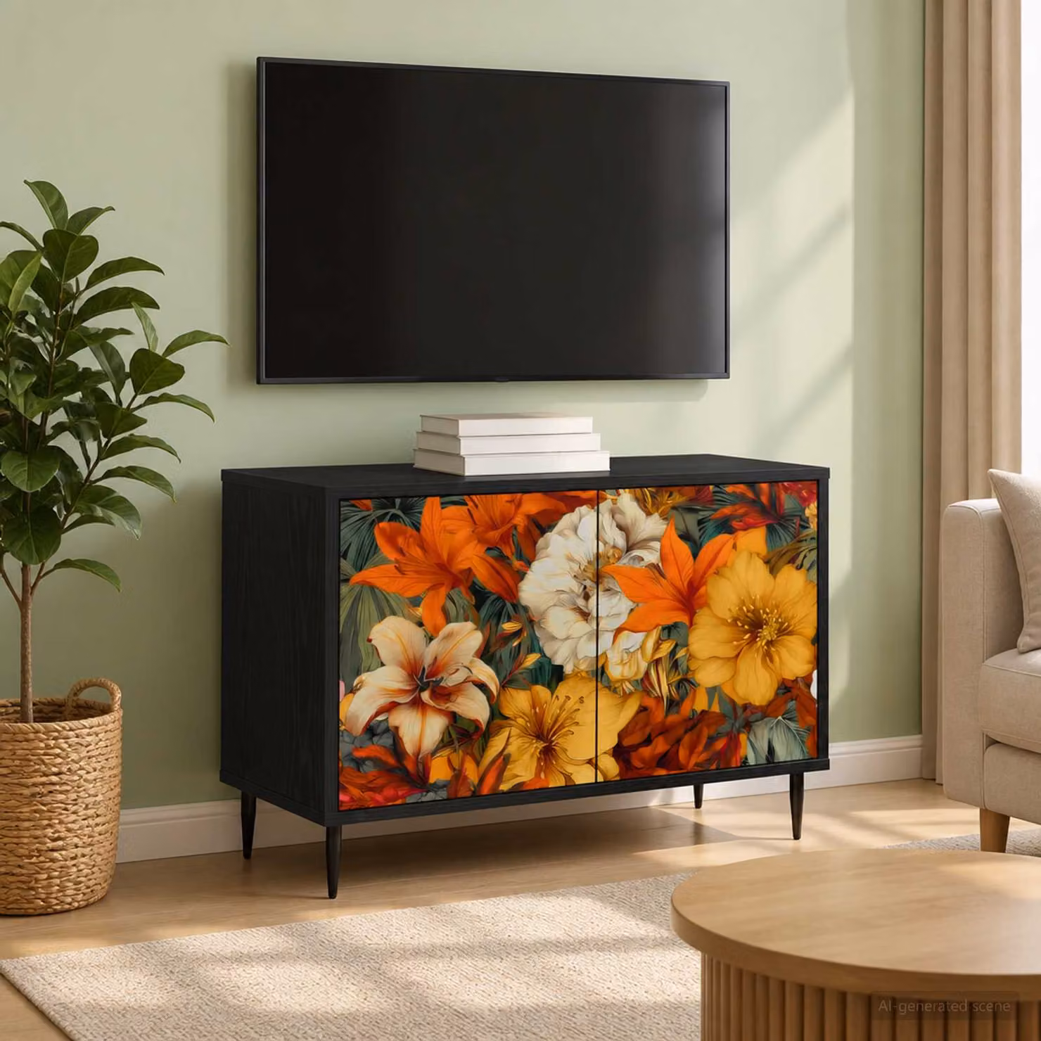 Mobile TV GENNEP vidaXL in Rovere Nero con ripiani multimediali L: 69 cm, P: 33 cm, H: 50,5 cm