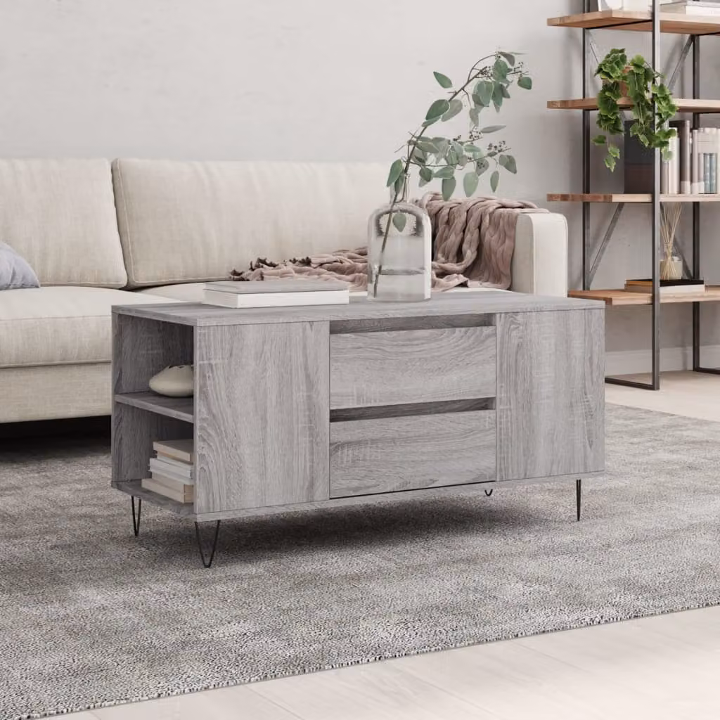 vidaXL Tavolino da salotto moderno in legno e metallo, Grigio, L 102 x P 44,5 x H 50 cm