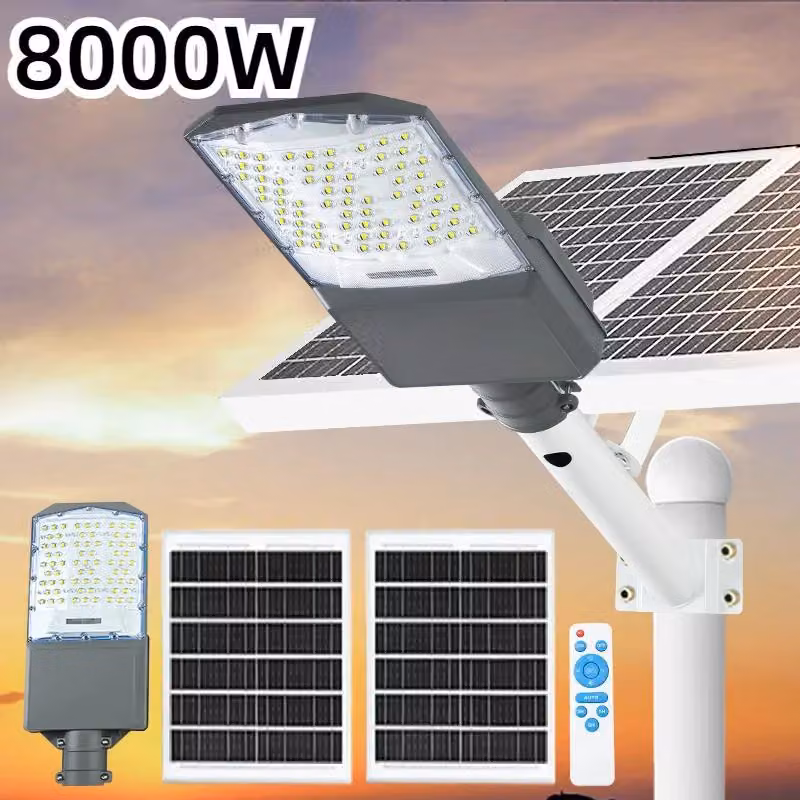 Lampione solare - 8000 W - LED - Grado di protezione IP65 - Dimmerabile - Batteria al litio - Alluminio