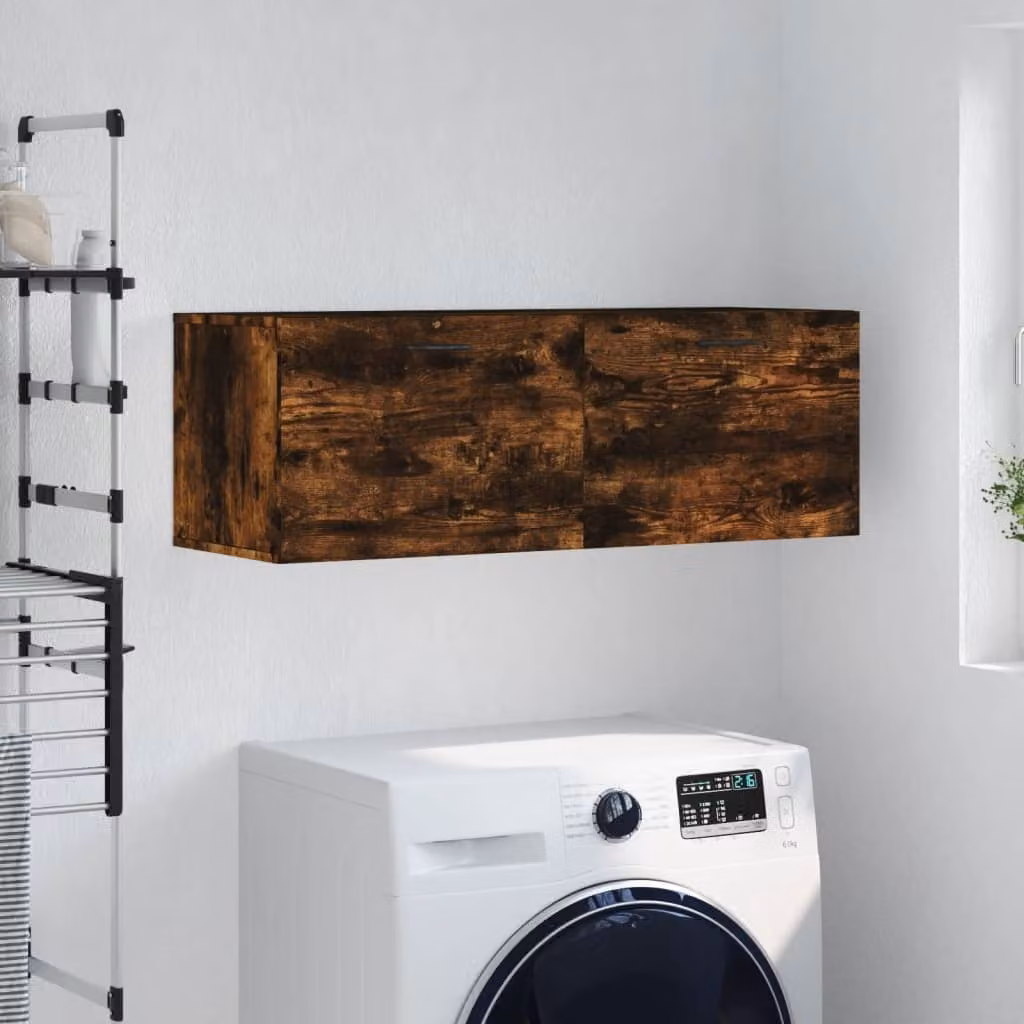 Mobile a parete vidaXL in legno Rovere Fumo con ante a cerniera, L 100 x P 36,5 x H 35 cm