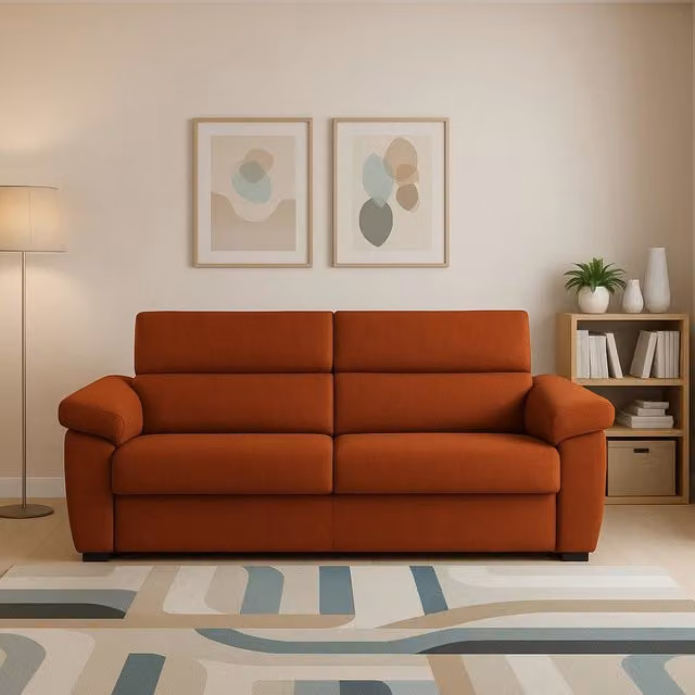 Divano Fisso 2 Posti Gorreto Arancione Made in Italy con Rivestimento Sfoderabile L: 205 cm, P: 95 cm, H: 100 cm – 1