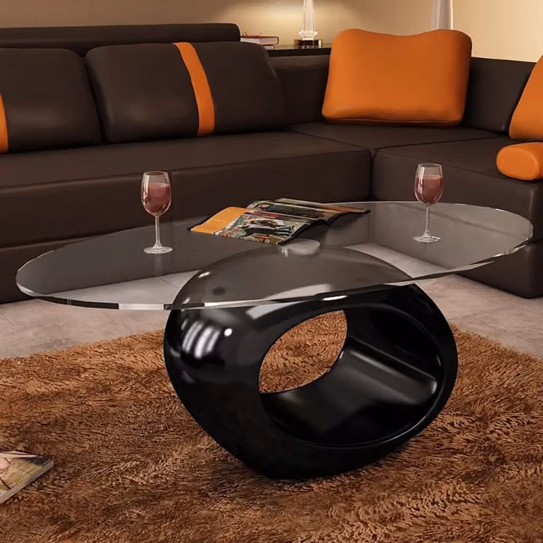 Maison Exclusive - Tavolino con piano ovale in vetro nero lucido
