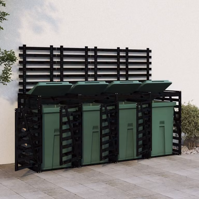 vidaXL Copribidone Quadruplo in Legno di Pino Nero con Serratura e Ante a Battente per Giardino