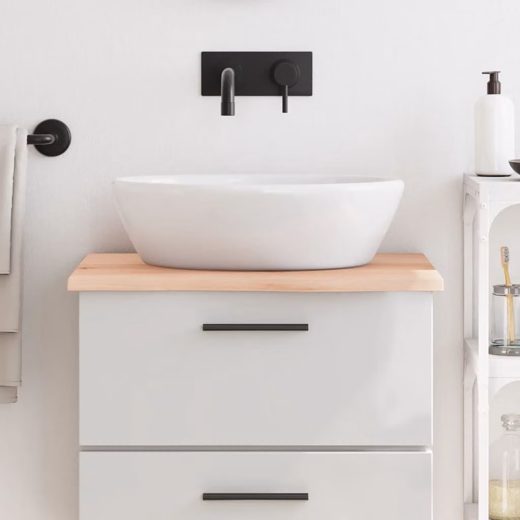 Piano da bagno vidaXL in legno massello non trattato, colore marrone, L: 60 cm, P: 50 cm, H: 2 cm