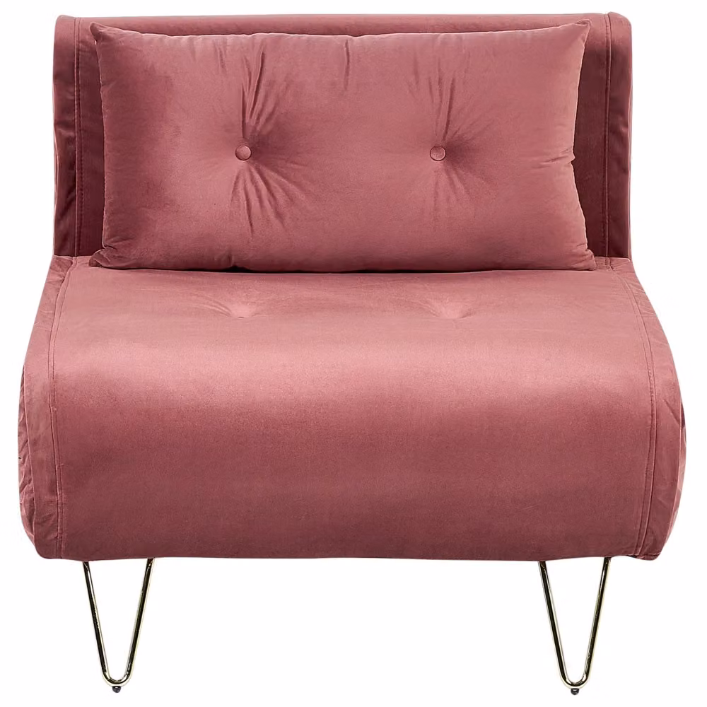Divano letto singolo BELIANI in velluto rosa con gambe in metallo dorato e cuscino, modello pieghevole click-clack glamour per soggiorno – 2
