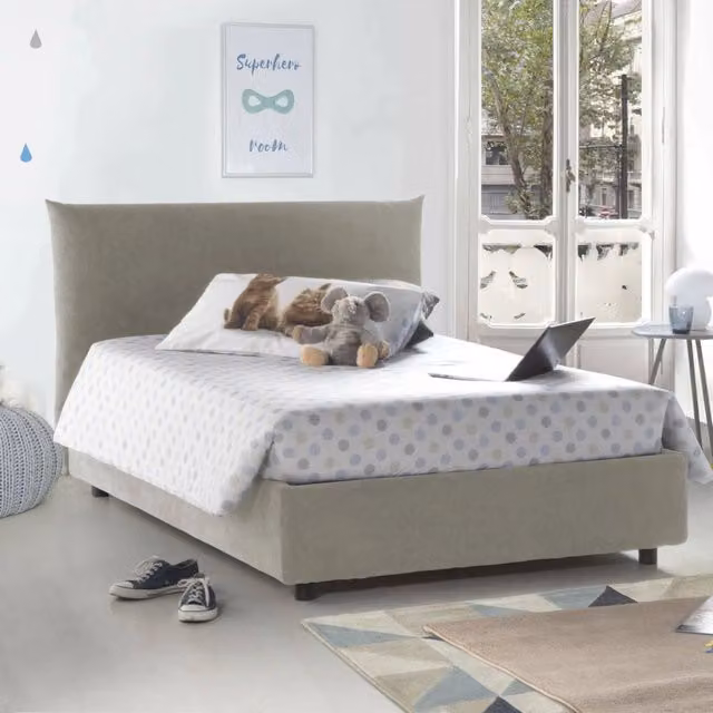 Letto Piazza e Mezza Talamo Italia con contenitore a sollevamento, Beige, L 120 x P 200 cm