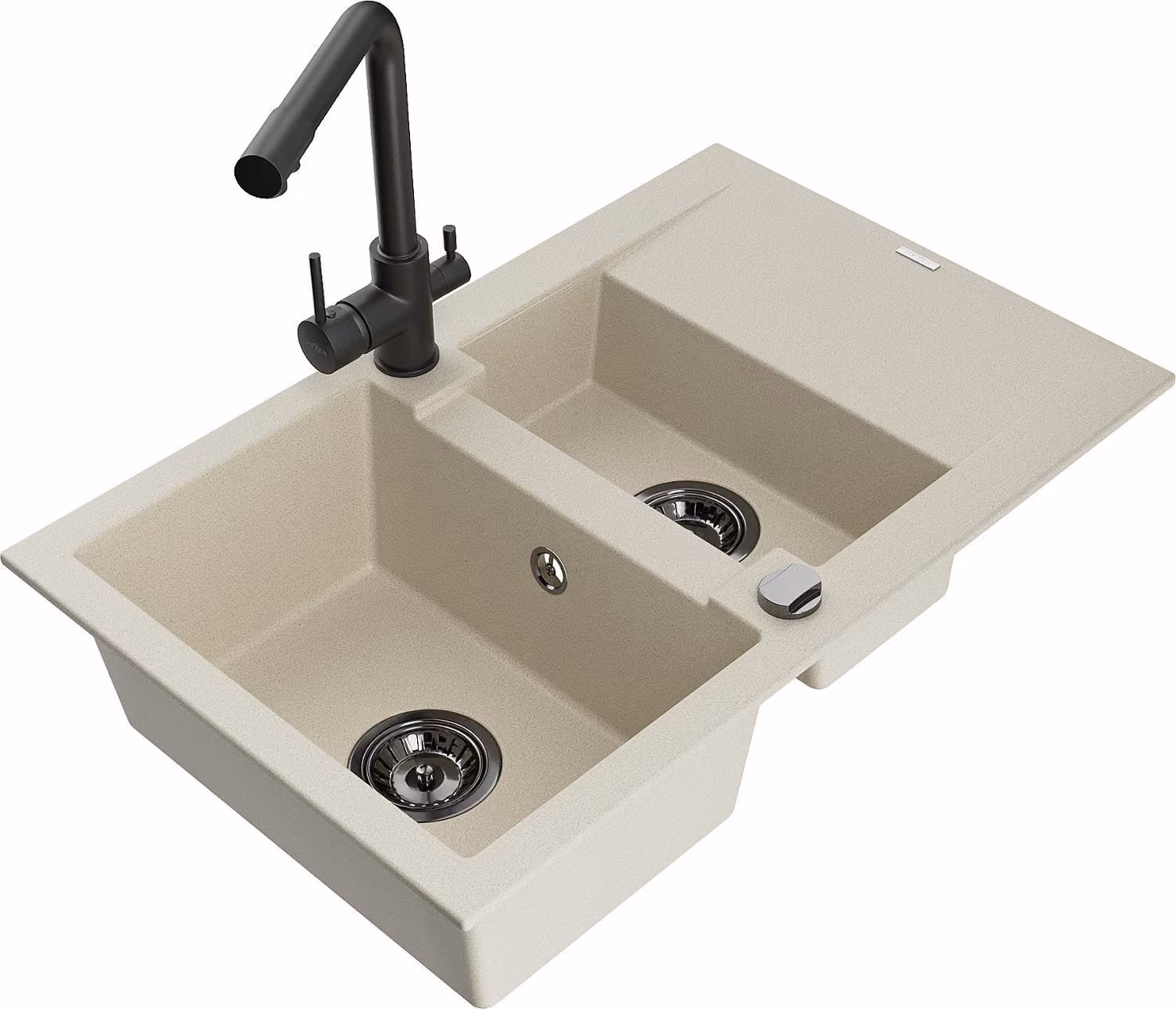 Mexen Gaspar lavello in granito 1,5 vasca con scolapiatti e miscelatore da cucina Duero, beige - 6507-69-671600-70