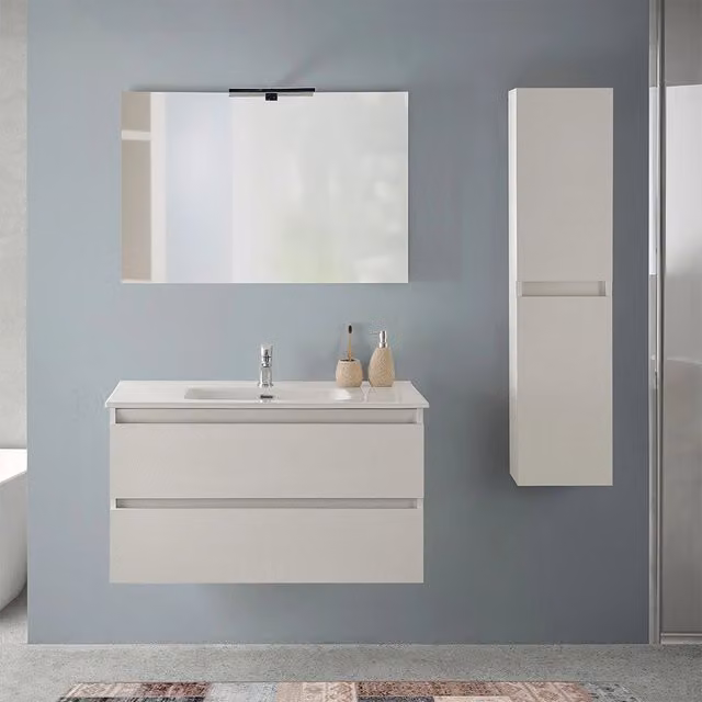 Mobile bagno sospeso INBAGNO Nadia rovere bianco con pensile L: 90 cm, P: 46 cm, H: 125 cm