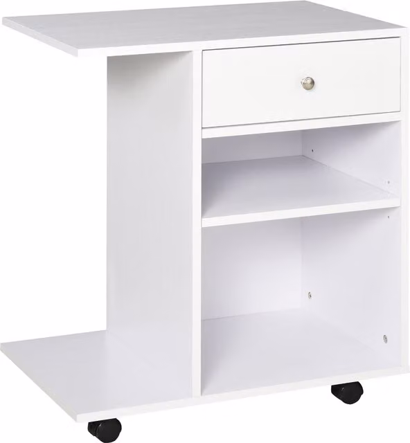 Vinsetto Mobiletto per Stampante in Legno con 4 Ruote, Mensola Regolabile e Piano per CPU, Bianco