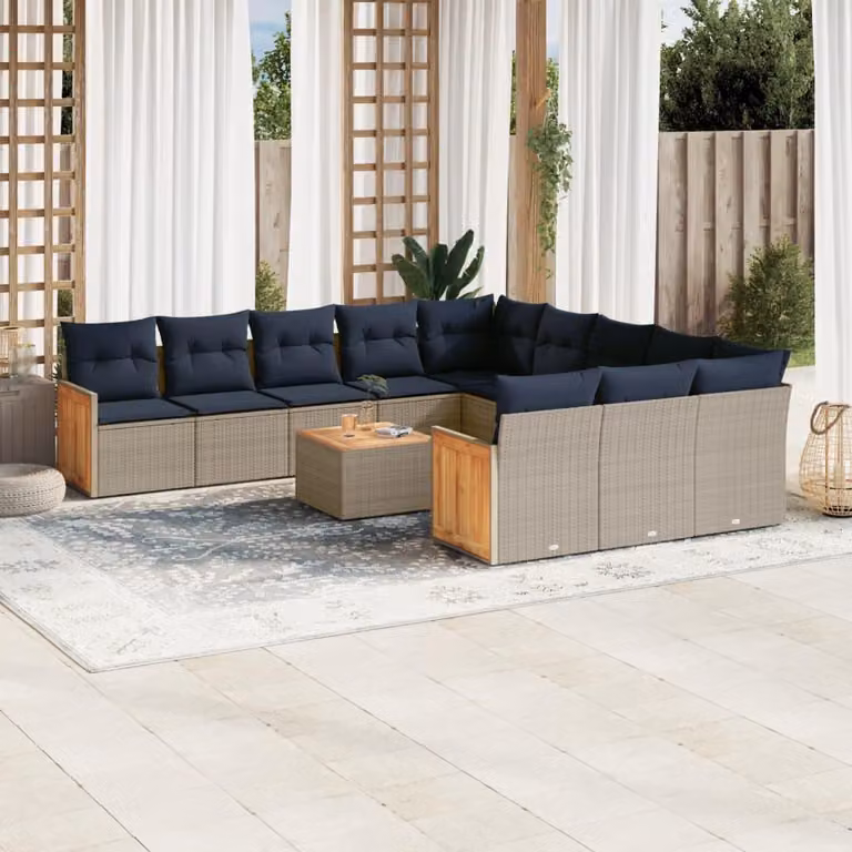 Maison Exclusive - Set da giardino 12 pezzi con cuscini, grigio, polyrattan