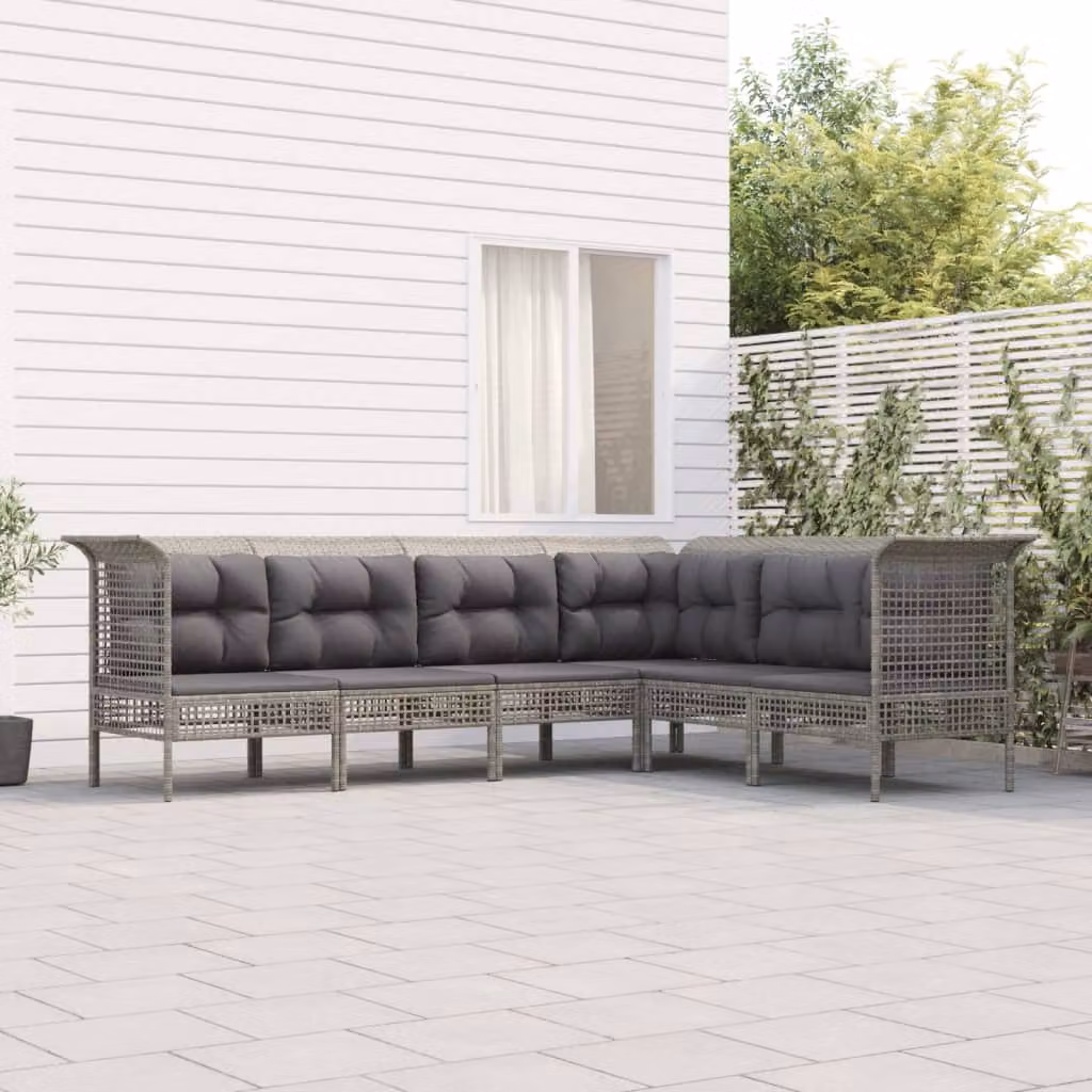 Set di divani da giardino vidaXL a forma di L in rattan grigio con cuscini e struttura in metallo