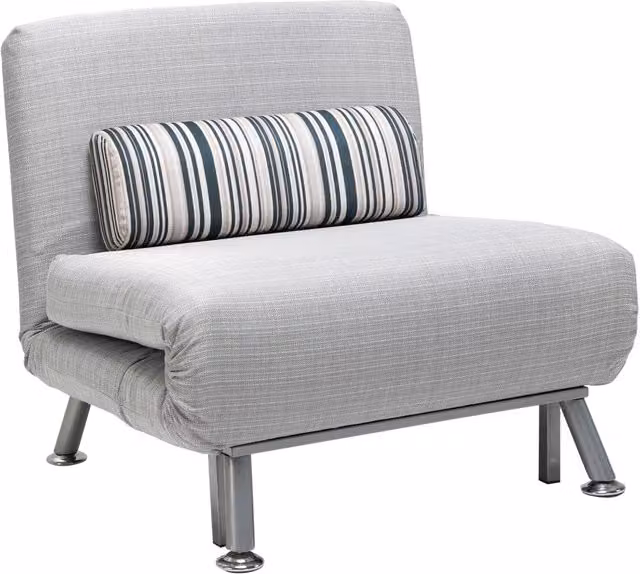 Poltrona Letto in Ferro e Cotone con Cuscino a Righe Grigio,75x70x75 cm