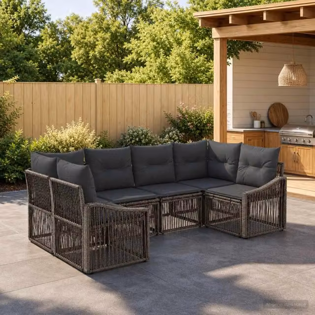 Set Divano da Giardino 6 pz 6-Numero di posti Grigio polyrattan 3436103