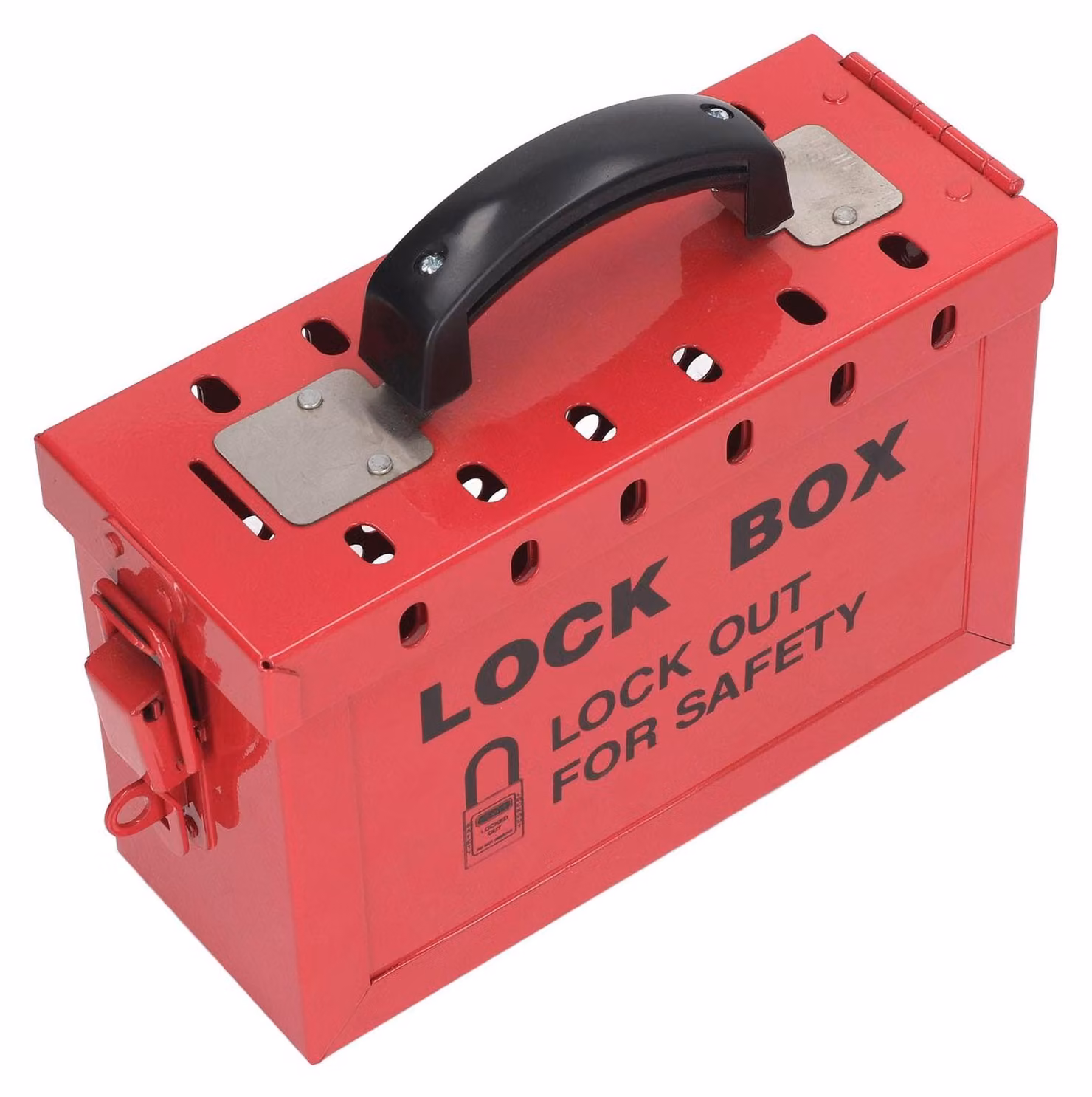 Blocco di sicurezza, scatola in acciaio inossidabile, grande, con maniglia ergonomica, colore rosso
