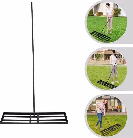 Hark per erba - Nero - 91x25cm - Manico regolabile - Attrezzo per manutenzione giardino