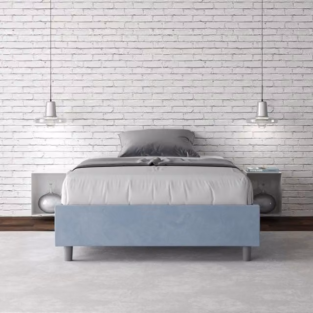 Letto una piazza e mezza contenitore imbottito 130x200 microfibra azzurro Azelia
