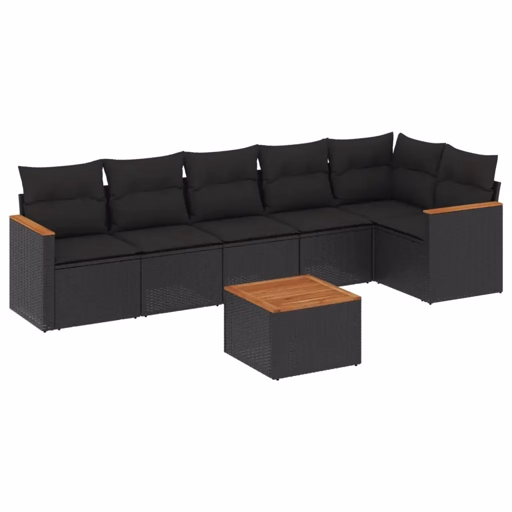 Set Divani da Giardino vidaXL a Forma a L con Cuscini e Tavolino, 7 Pezzi in Polyrattan Nero – 2