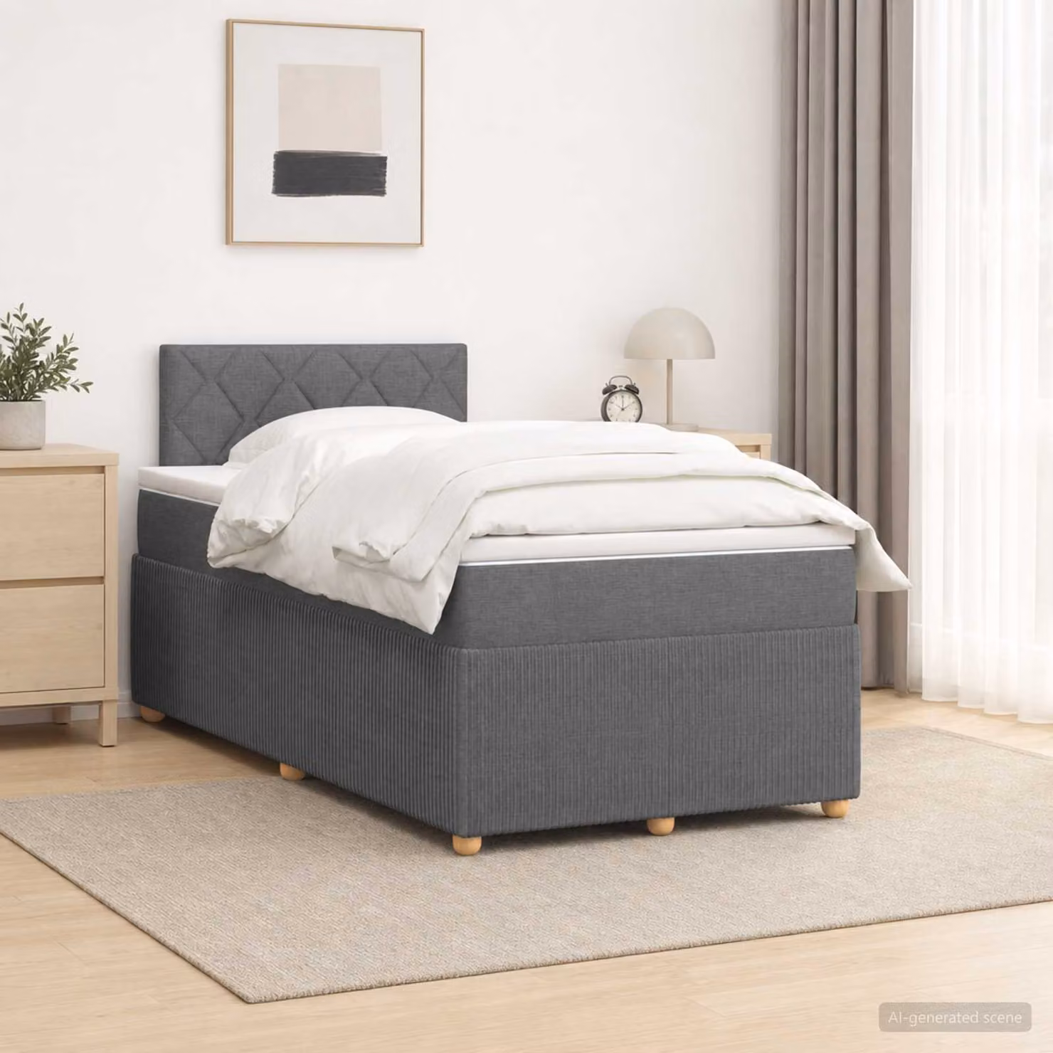 Letto box spring con materasso vidaXL in tessuto Grigio e Bianco L/P/H: 200 x 120 x 76,5 cm