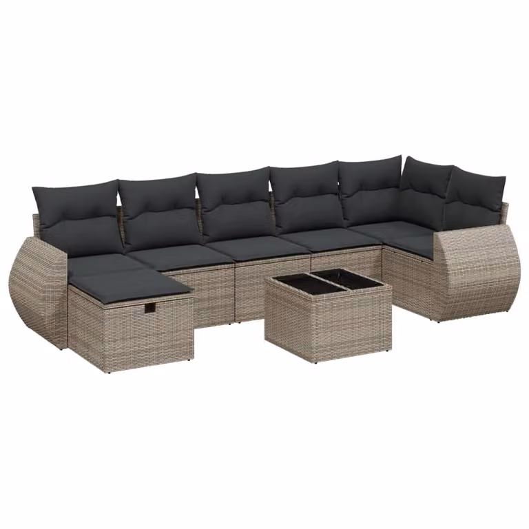 Set Divano da Giardino 8 pz con Cuscini Grigio in Polyrattan