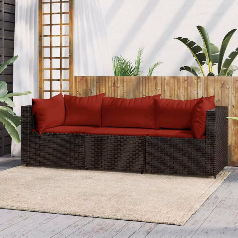 Set Mobili da Giardino Moderno vidaXL in Polyrattan Marrone con Cuscini e Struttura in Acciaio Verniciato a Polvere