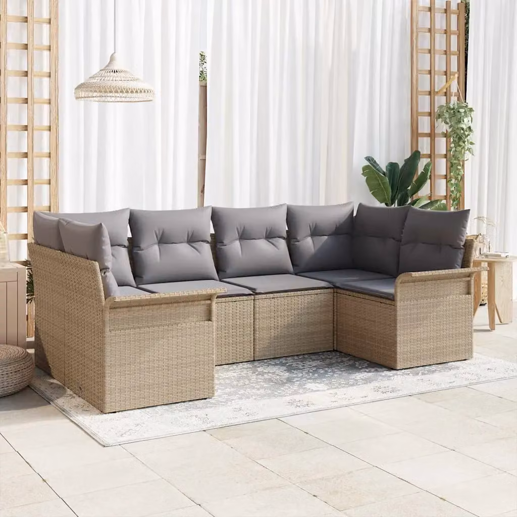 Set Divano da Giardino vidaXL 6 pz Beige con Cuscini in Polyrattan e Struttura in Acciaio