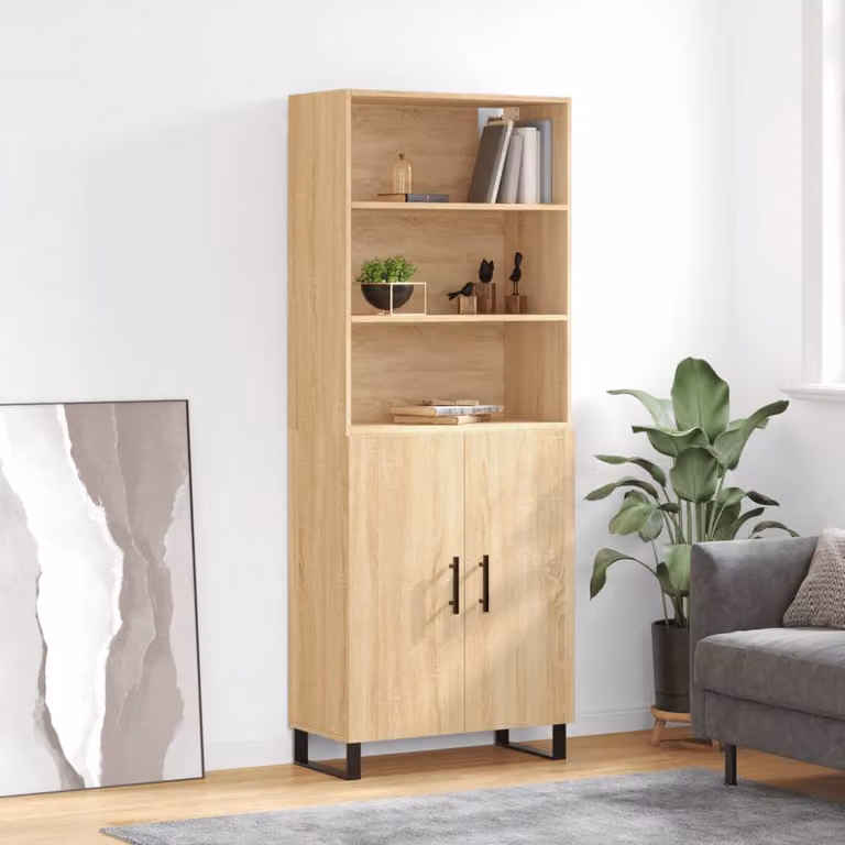 Credenza moderna vidaXL in legno Rovere Sonoma e metallo, colore marrone, L: 69,5 cm, P: 34 cm, H: 180 cm
