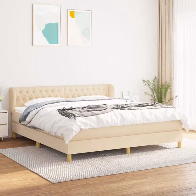 Letto Ibrido vidaXL con Materasso a Molle e Struttura in Legno e Metallo, Beige e Bianco, L/P/H: 180 x 200 x 88 cm