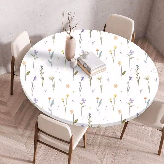 Tovaglia rotonda con elastico, tovaglia rotonda, tovaglia elastica, protezione antiscivolo per tavolo rotondo, lavabile, per casa, hotel, ristorante, esterni, giardino (110 cm, fiori)