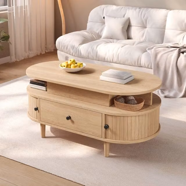 Tavolino da caffè 105x50x60.5 cm con piano sollevabile in MDF naturale
