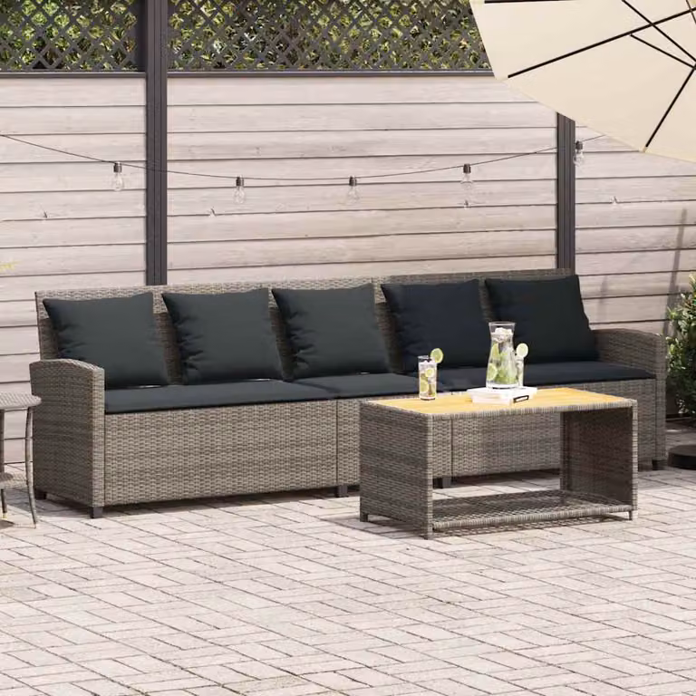 vidaXL Divano da Giardino Moderno in Polyrattan Grigio con Cuscini e Rivestimenti Rimovibili per 5 Persone