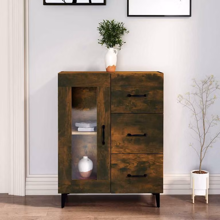 Credenza vidaXL in Rovere Fumo e Legno Multistrato, L/P/H: 69,5 x 34 x 90 cm