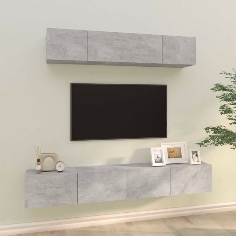 Set di mobili porta TV 4 pezzi vidaXL in legno e MDF grigio con design moderno a parete
