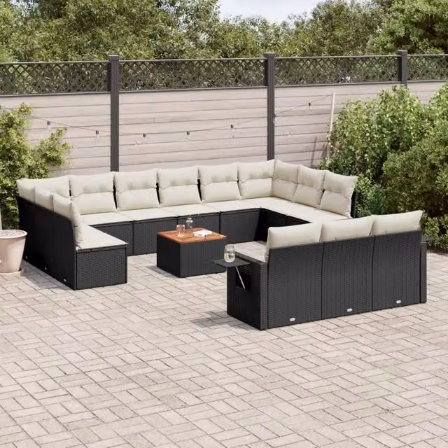 Set di Divani da Giardino vidaXL in Polyrattan Nero con Cuscini e Tavolino da Esterno a Forma di U